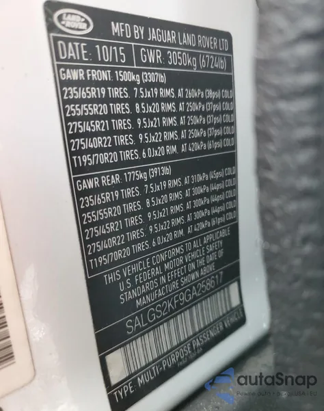 2016 Land Rover Range Rover 3.0L V6 Turbocharged Diesel Hse Td6 z USA, uszkodzony, nr VIN SALGS2KF9GA258617